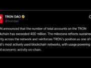 Tron Surpasses 400 Million Accounts as USDT Transfers Near $30 Trillion