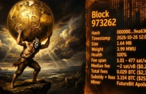 FutureBit Apollo Solo Miner Finds Bitcoin Block 973262, Earning 3.154 BTC
