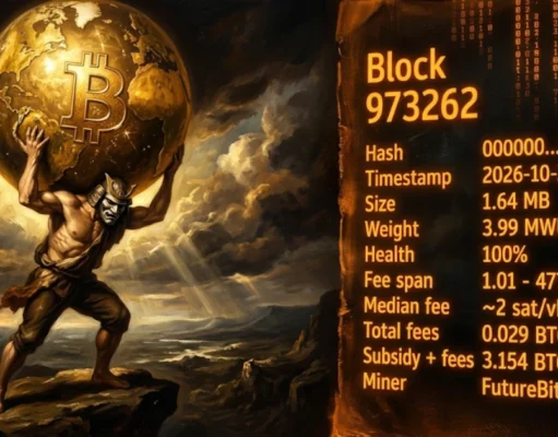 FutureBit Apollo Solo Miner Finds Bitcoin Block 973262, Earning 3.154 BTC